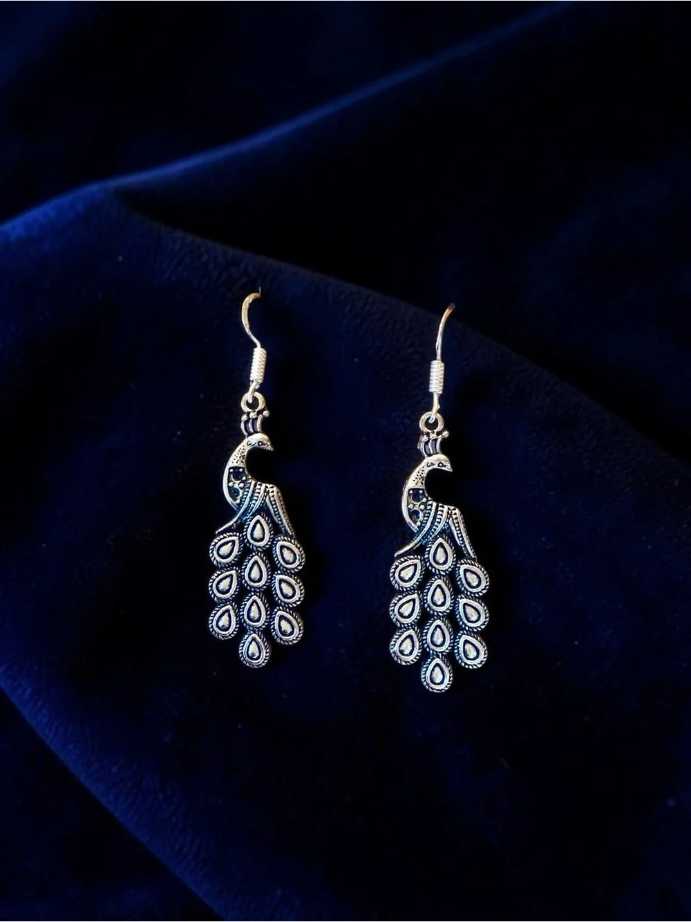 Silver Peacock Drop Earrings
